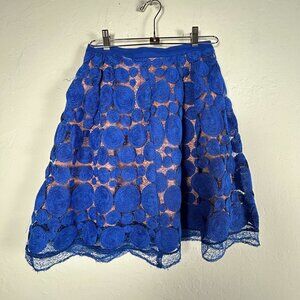 Eva Franco Women Blue Albastru Lace Circle Skirt Size 2 Lined Knee Length A-Line